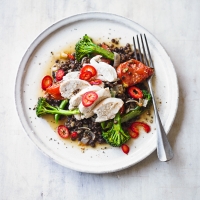 Poached chicken with Puy lentils